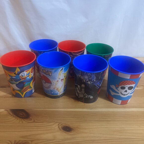 7 Assorted Party Plastic Cups, Pokémon, Transformers, Skylander, McDonalds Used - Picture 1 of 9